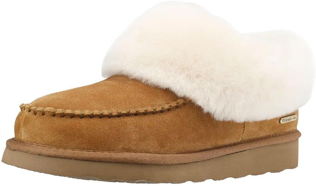 PAMIR Women’s Moccasin House Shoes -Genuine Suede, Sheepskin Trim, Memory Foam, Indoor/Outdoor Slipper Boots