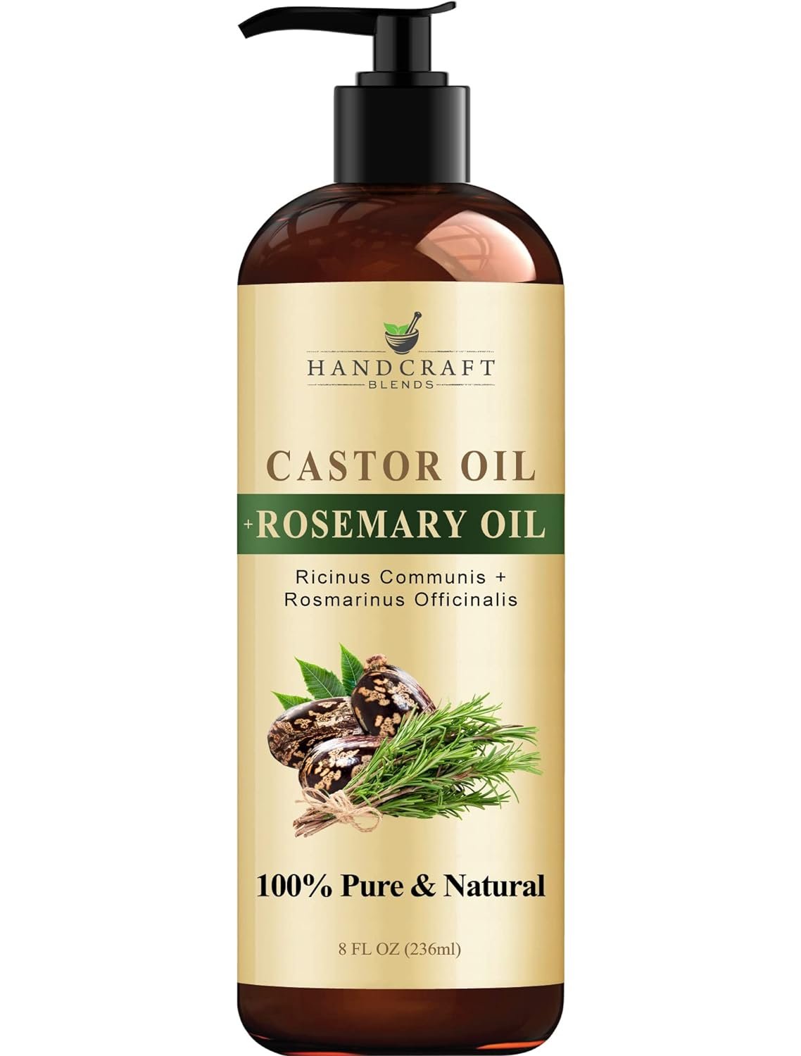 Handcraft Blends Castor Oil with Rosemary Oil 8 Fl Oz | 100% Pure and Natural | Premium Grade Carrier Oil | Hair, Eyelashes and Eyebrows | Hair and Body