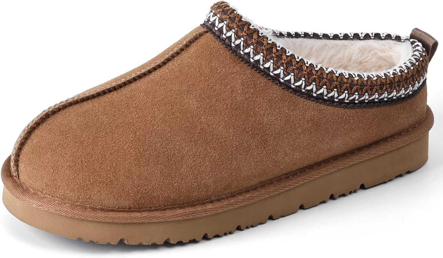 OOW Genuine Suede Slippers for Women with Memory Foam Fuzzy House Shoes for Indoor Outdoor