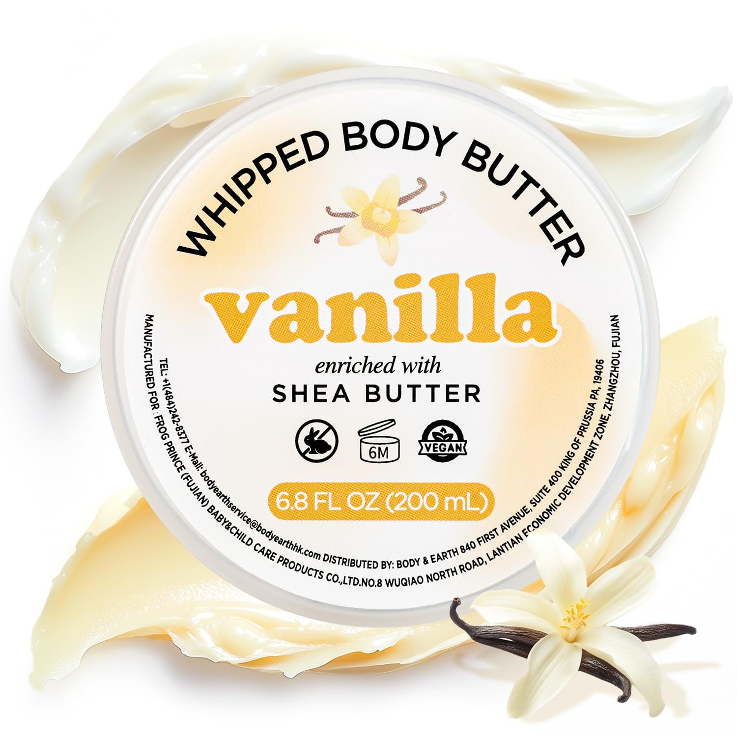 Vanilla Whipped Shea Body Butter, Natural Whipped Shea Butter for Women Dry Skin, Vanilla Scented Body Care, Gentle Hydration with Long Lasting Moisture 6.8 floz