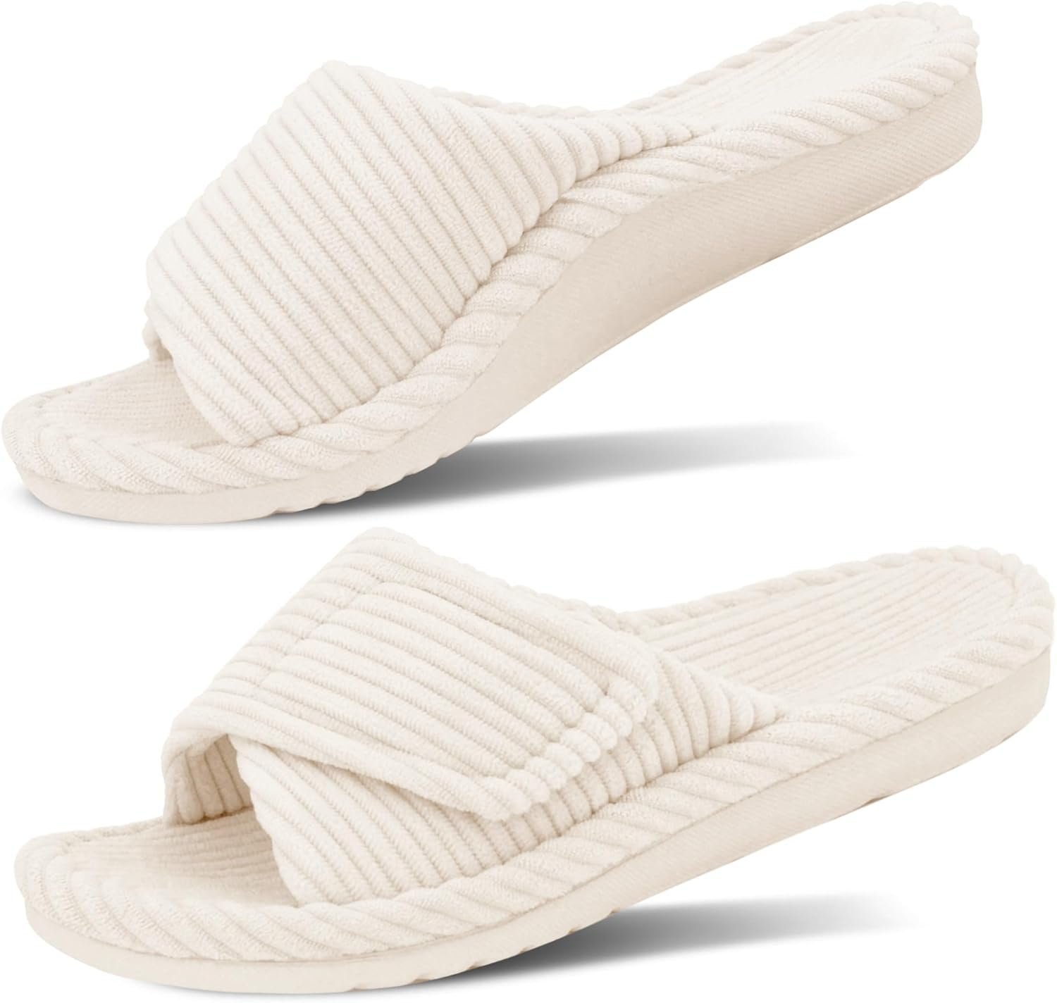 GRITHEIM Women’s Orthopedic Arch Support Slippers Fuzzy Adjustable Orthotic Slippers for Plantar Fasciitis Ladies Furry Supportive Corduroy Memory Foam Open Toe Gift Slide
