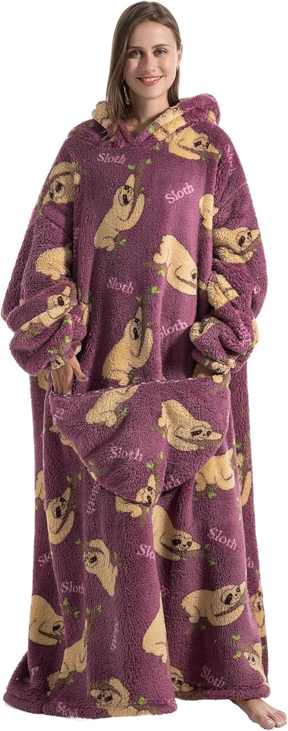 Blanket Hoodie, Long Hooded Blanket Sweatshirt as Birthday Gifts for Women Men, Long Wearable Blanket for Women Men.